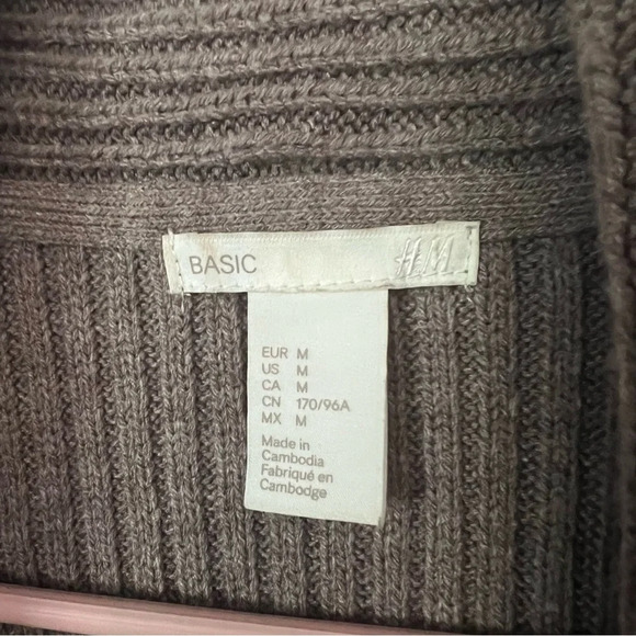 H&M Open Front Knit Cardigan Taupe Size Medium Casual Career Cozy - Picture 2 of 6
